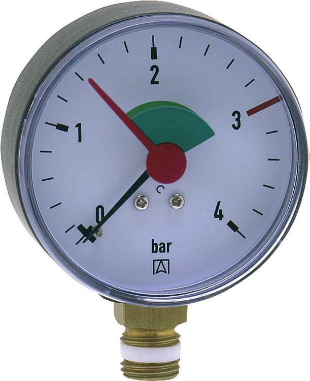 Heizungsmanometer radial 63 mm durch, 1/4" mit selbstdicht. Teflonring