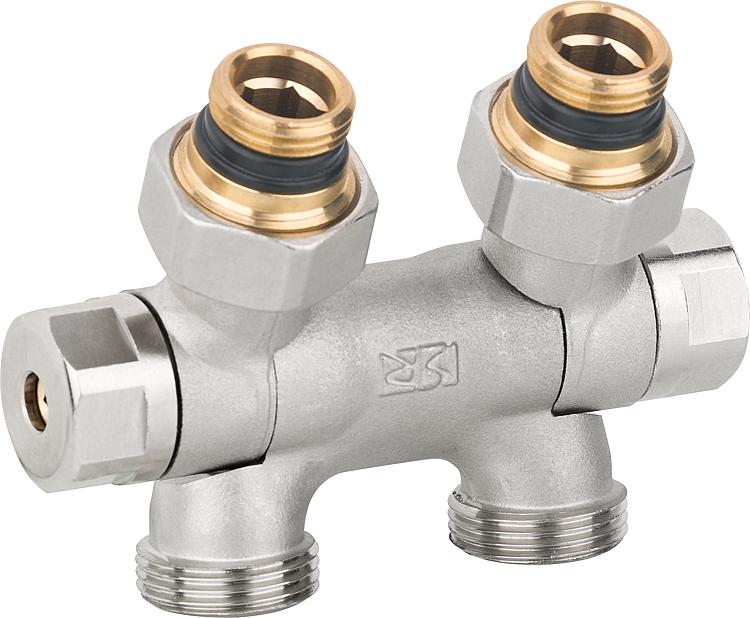 Absperr-Hahnblock Flex DN15(1/2")xDN20(3/4") Eurokonus für Ein-und Zweirohrbetri