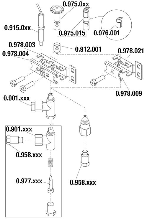 1-flammiger Zündbrennerkopf für Serie 100/190 Ref. 0.976.001